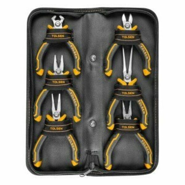 Tolsen 6Pc 4.5 -in. Mini Pliers Set With a Two-component Ergonomic Grip Handle & Zip Pouch 10359